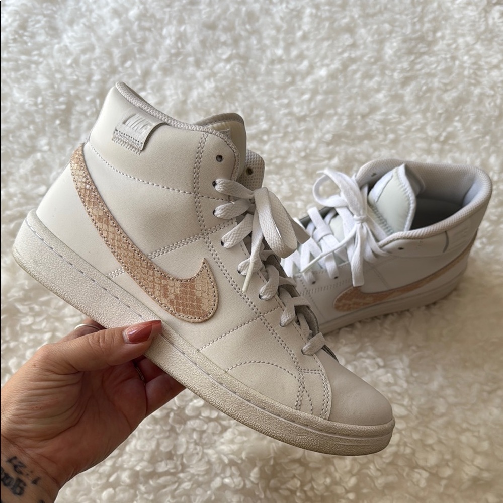 Nike White and Tan Sneakers Classic Air Force 1